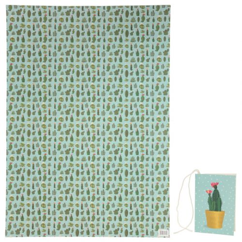 Cactus Plant Design Gift Wrapping Paper Sheet & Tag