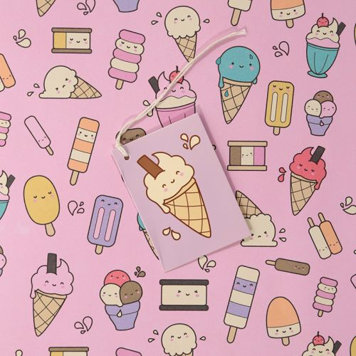 Ice Cream Lolly Gift Wrapping Paper Sheet & Tag