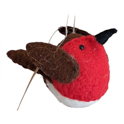 Christmas Wool Robin Bird Hanging Decoration 8cm - Sage Decor
