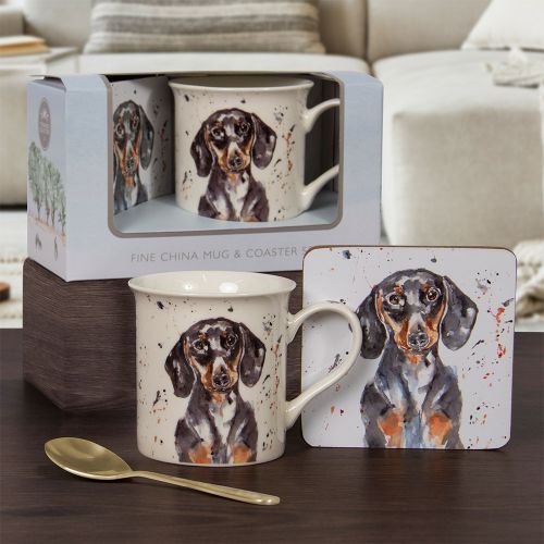 Dachshund Dog Mug & Coaster Set Man's Best Friend Fine China - Boxed
