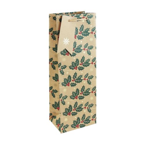 Christmas Holly Kraft Gift Bottle Bag - Eurowrap 3 or 6