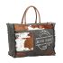 Handmade Print Weekend Overnight Cow Hide Canvas Bag - S-1201 - Myra