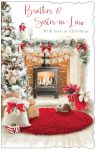 Christmas Card -  Large - Brother & Sister in Law - Log Burner - Glitter - Out of the Blue