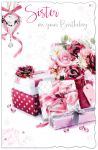 Birthday Card - Large - Sister - Roses & Presents - Glitter Out of the Blue