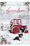 Christmas Card - Grandson - Red Tractor - Glitter - Out of the Blue